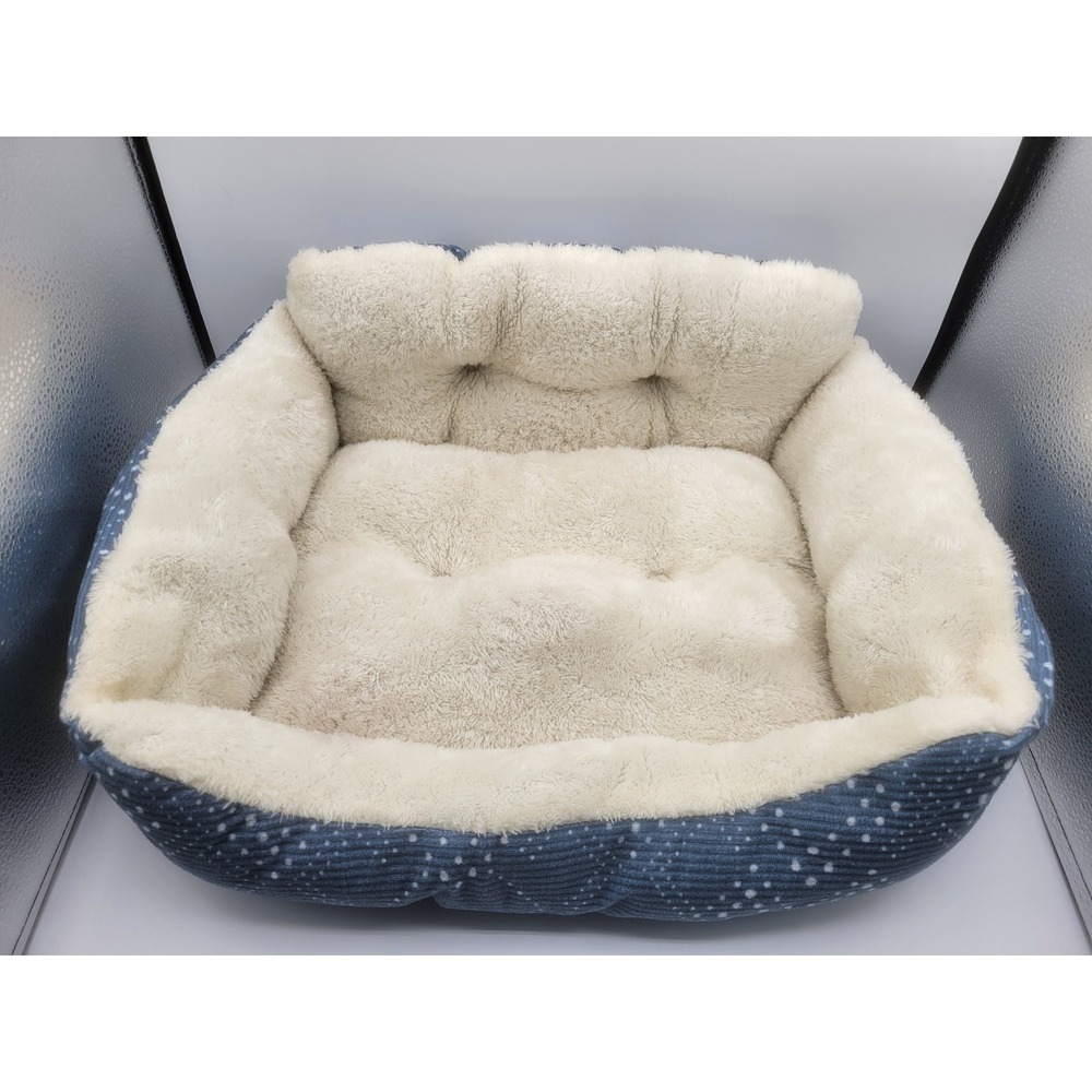 Vibrant Life Blue Polka Dot Corduroy Small Pet Bed Plush Faux Fur 18x15 KQ23Z04D